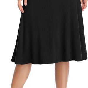 Women's Ruched High Waist Knee Length Jersey A-Line Stretchy Flared Casual Skirt